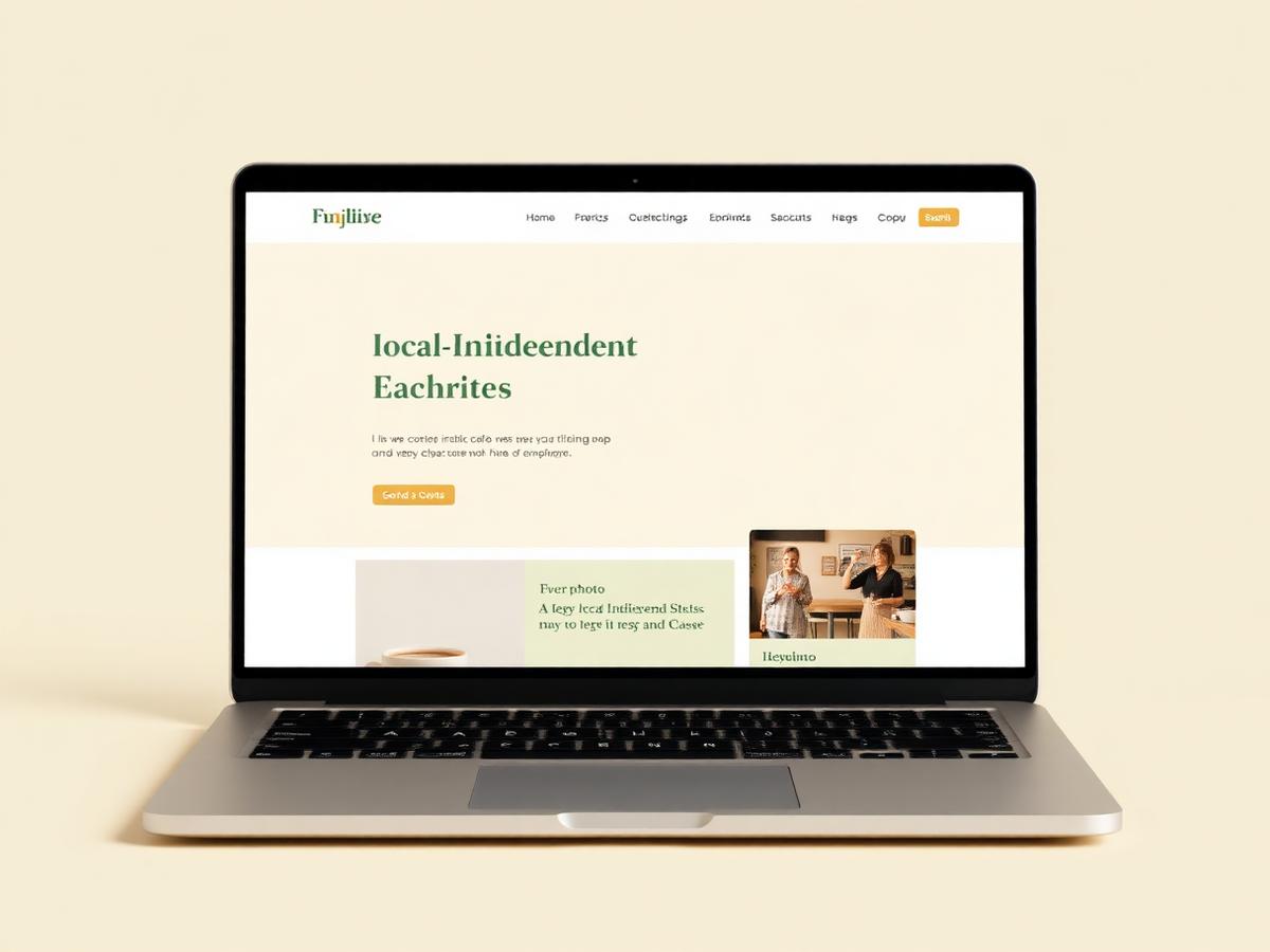 Homepage design for an independent café shown on a laptop screen